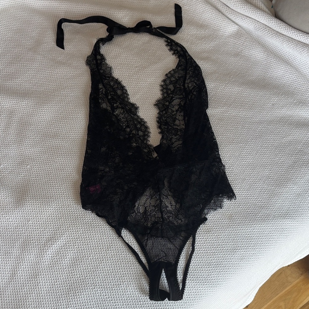 Agent Provocateur Black Sheer Lace Halter Teddy Size Large